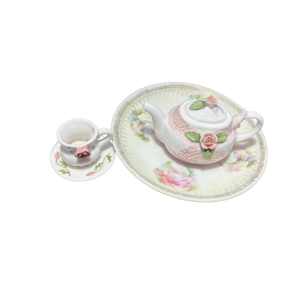 Bavaria Hand Painted Miniature Tea Set Pink Roses Porcelain - Picture 4 of 12